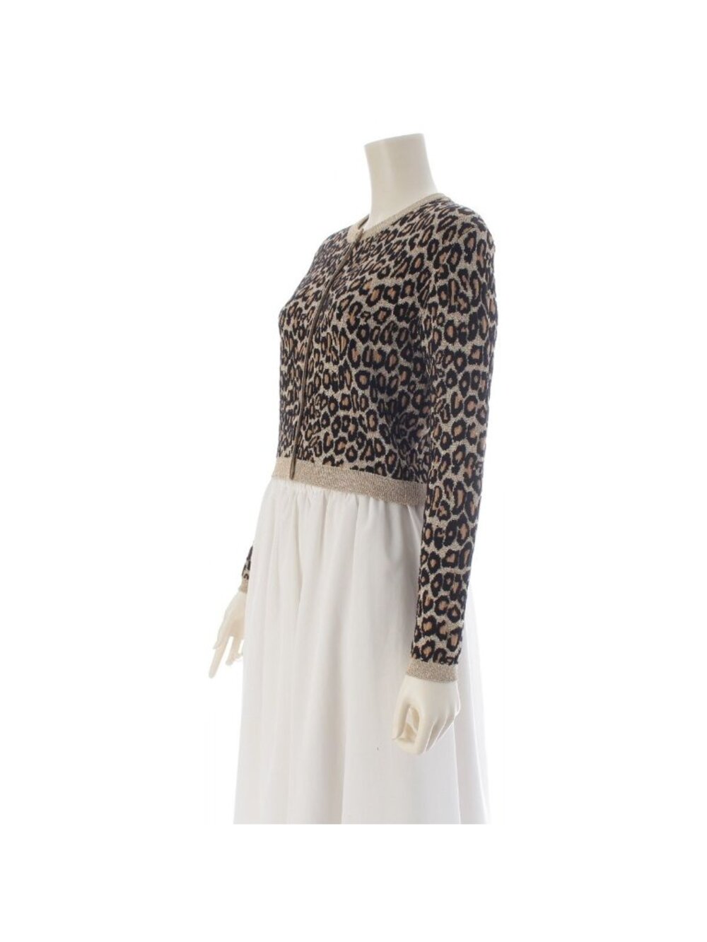 Miu Miu Wool Leopard Lame Cardigan Long Sleeve Mmf 076 Brown 36 - Picture 2 of 10